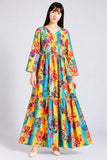 Yellow & Turquoise Floral Cotton Maxi Dress DCKFL1-003
