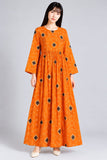 Orange Diamond Print Cotton Maxi Dress DCKFL1-004