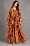 DCKFL1-006 – Orange Floral Cotton Tiered Frock