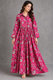 Pink Floral Cotton Collared Frock | DCKFL1-007