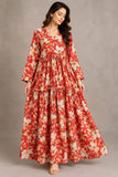 Red Floral Cotton Tiered Frock – DCKFL1-008