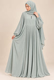DC20071 Green Pleated Nida Abaya with Matching Headscarf