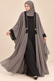 DC20073 Bead-Embellished Open Abaya with Tassel Detail