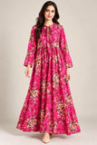 Pink Floral Cotton Frock with Tie Neck – DCKFL1-010