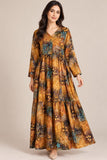 DCKFL1-012 Mustard Floral Tiered Cotton Frock