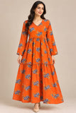 Orange Floral Cotton Tiered Frock DCKFL1-013