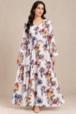 DCKFL1-015 – White Floral Print Cotton Tiered Frock