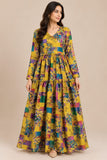 Mustard Multicolour Floral Cotton Tiered Frock DCKFL1-019