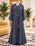 Slate Grey Two-Piece Abaya with Waist Belt | DC2044