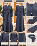Slate Grey Two-Piece Abaya with Waist Belt | DC2044