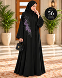Black Purple Rose Embroidered Abaya with Headscarf | DC2040