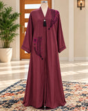 Burgundy Floral Beaded Abaya with Black Tassel | DC2039