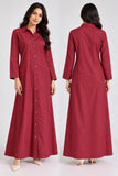 DCKJ1002 – Maroon Cotton Collared Long Dress