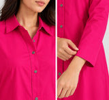 DCKJ1001 – Fuchsia Pink Cotton Long Shirt Dress