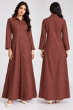 DCKJ1003 Brown Cotton Button-Front Long Shirt Dress