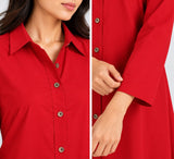 Red Cotton Long Shirt Dress – DCKJ1004