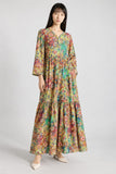 DCKFL1-001 Multicoloured Floral Tiered Cotton Maxi Dress