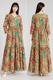 DCKFL1-001 Multicoloured Floral Tiered Cotton Maxi Dress