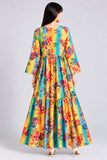 Yellow & Turquoise Floral Cotton Maxi Dress DCKFL1-003