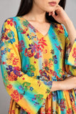 Yellow & Turquoise Floral Cotton Maxi Dress DCKFL1-003