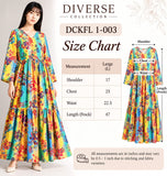 Yellow & Turquoise Floral Cotton Maxi Dress DCKFL1-003