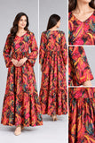 DCKFL1-005 Multicolour Feather Print Cotton Maxi Dress