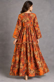 DCKFL1-006 – Orange Floral Cotton Tiered Frock
