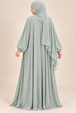 DC20071 Green Pleated Nida Abaya with Matching Headscarf