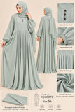 DC20071 Green Pleated Nida Abaya with Matching Headscarf