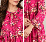 Pink Floral Cotton Frock with Tie Neck – DCKFL1-010