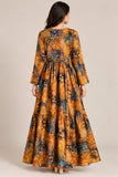 DCKFL1-012 Mustard Floral Tiered Cotton Frock