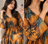 DCKFL1-012 Mustard Floral Tiered Cotton Frock