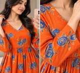 Orange Floral Cotton Tiered Frock DCKFL1-013