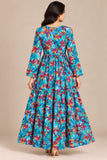 Turquoise Tropical Print Cotton Frock – DCKFL1-014