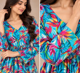 Turquoise Tropical Print Cotton Frock – DCKFL1-014