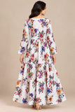 DCKFL1-015 – White Floral Print Cotton Tiered Frock