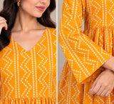 Mustard Yellow Geometric Print Cotton Frock – DCKFL1-016