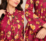 DCKFL1-017 Deep Red Floral Cotton Frock