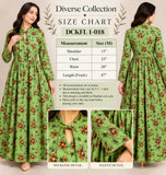 DCKFL1-018 Green Floral Cotton Frock with Tie Neckline