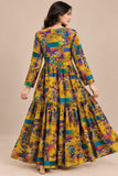 Mustard Multicolour Floral Cotton Tiered Frock DCKFL1-019