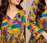 Mustard Multicolour Floral Cotton Tiered Frock DCKFL1-019
