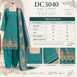 Teal Three-Piece Suit with Peach Floral Embroidery | DC3040