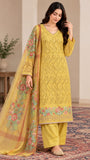 Mustard Yellow Cotton Three-Piece Suit with Floral Dupatta | DC3033