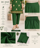 Green Embroidered Cotton Three-Piece Suit | DC2045