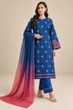 DCK 20-83 Blue Floral Embroidered Cotton 3-Piece Suit