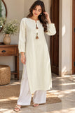 DCKFL1004 Ivory Cotton Kurti with Tassel Details