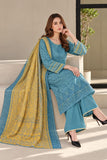 DCKB 20-86 Teal Blue Embroidered Cotton 3-Piece Suit